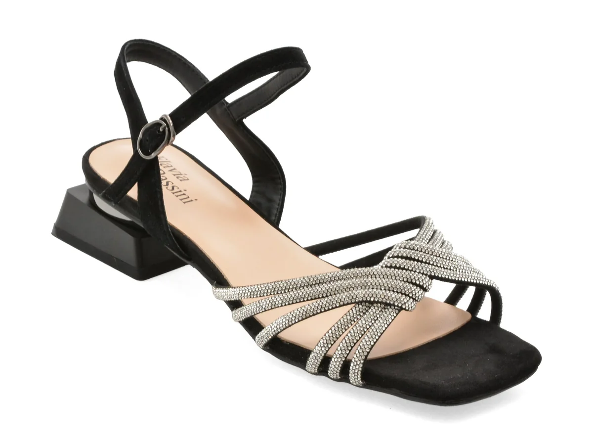 Sandale Flavia Passini Negre, V1575, Din Piele Intoarsa