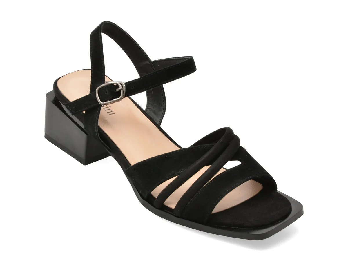 Sandale Flavia Passini Negre, V1578, Din Piele Intoarsa