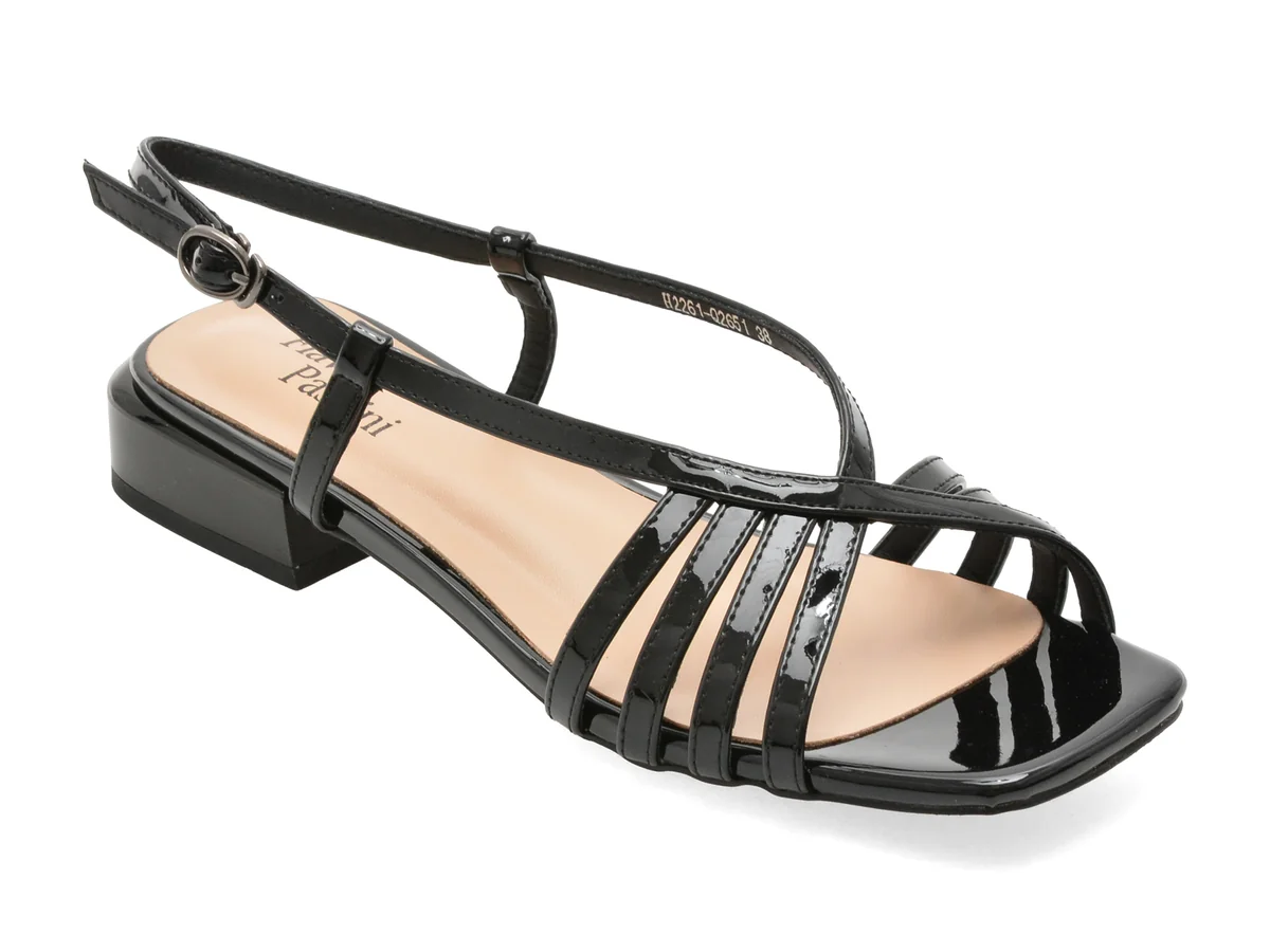 Sandale Flavia Passini Negre, Q2651, Din Piele Naturala Lăcuită