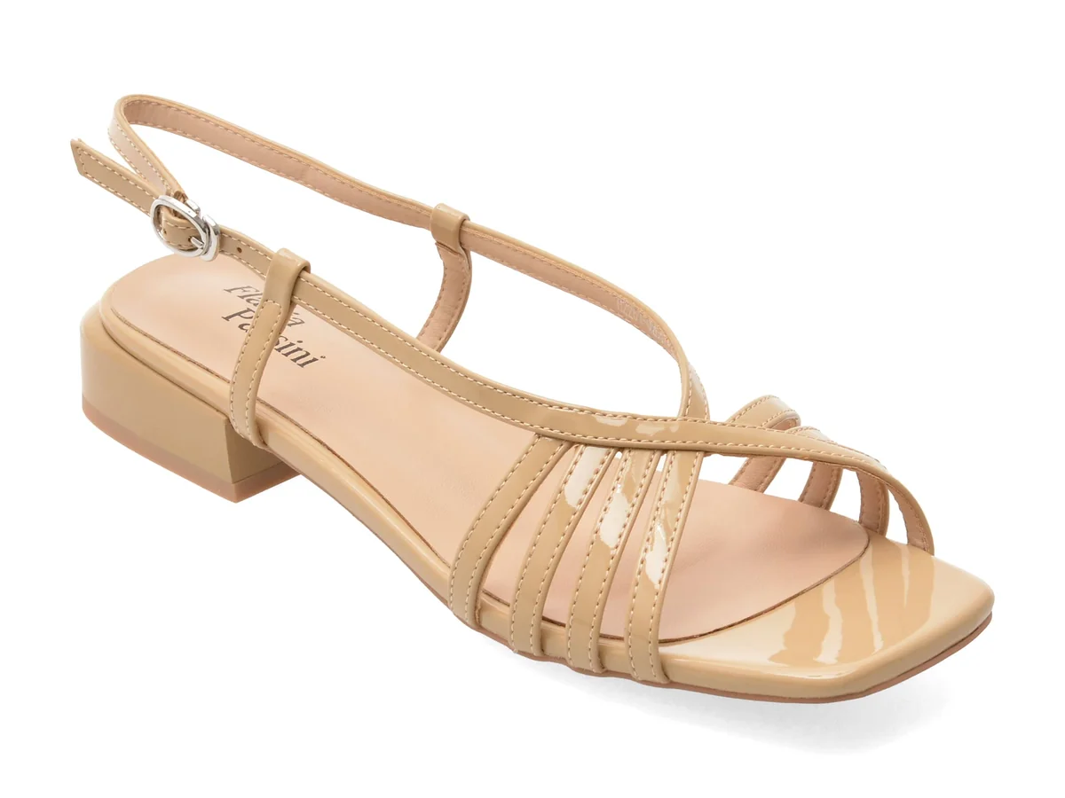 Sandale Flavia Passini Bej, Q2651, Din Piele Naturala Lacuita