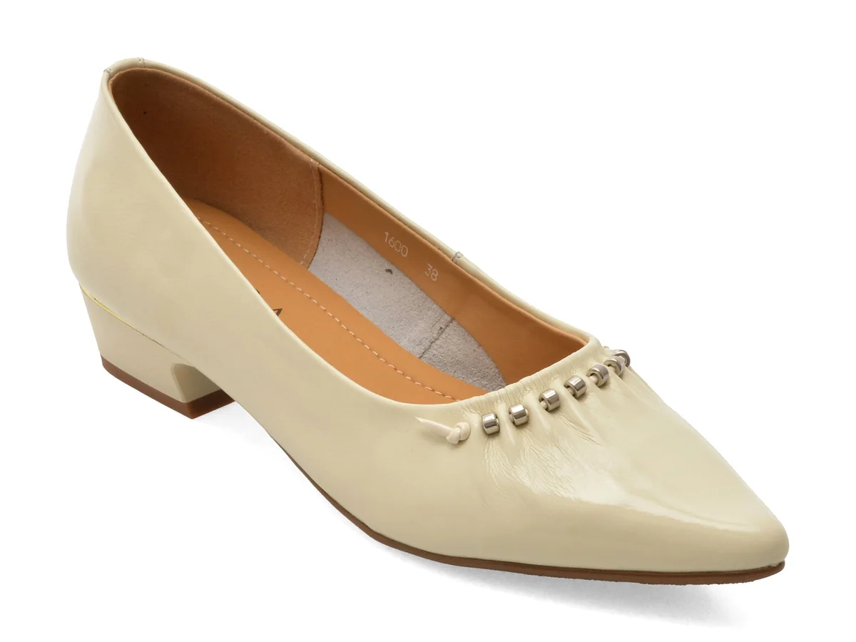 Pantofi Eleganți Epica Bej, 1600, Din Piele Naturala Lăcuită