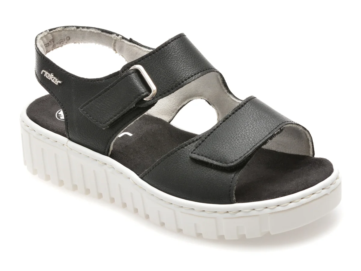 Sandale Rieker Negre, V1382, Din Piele Naturala