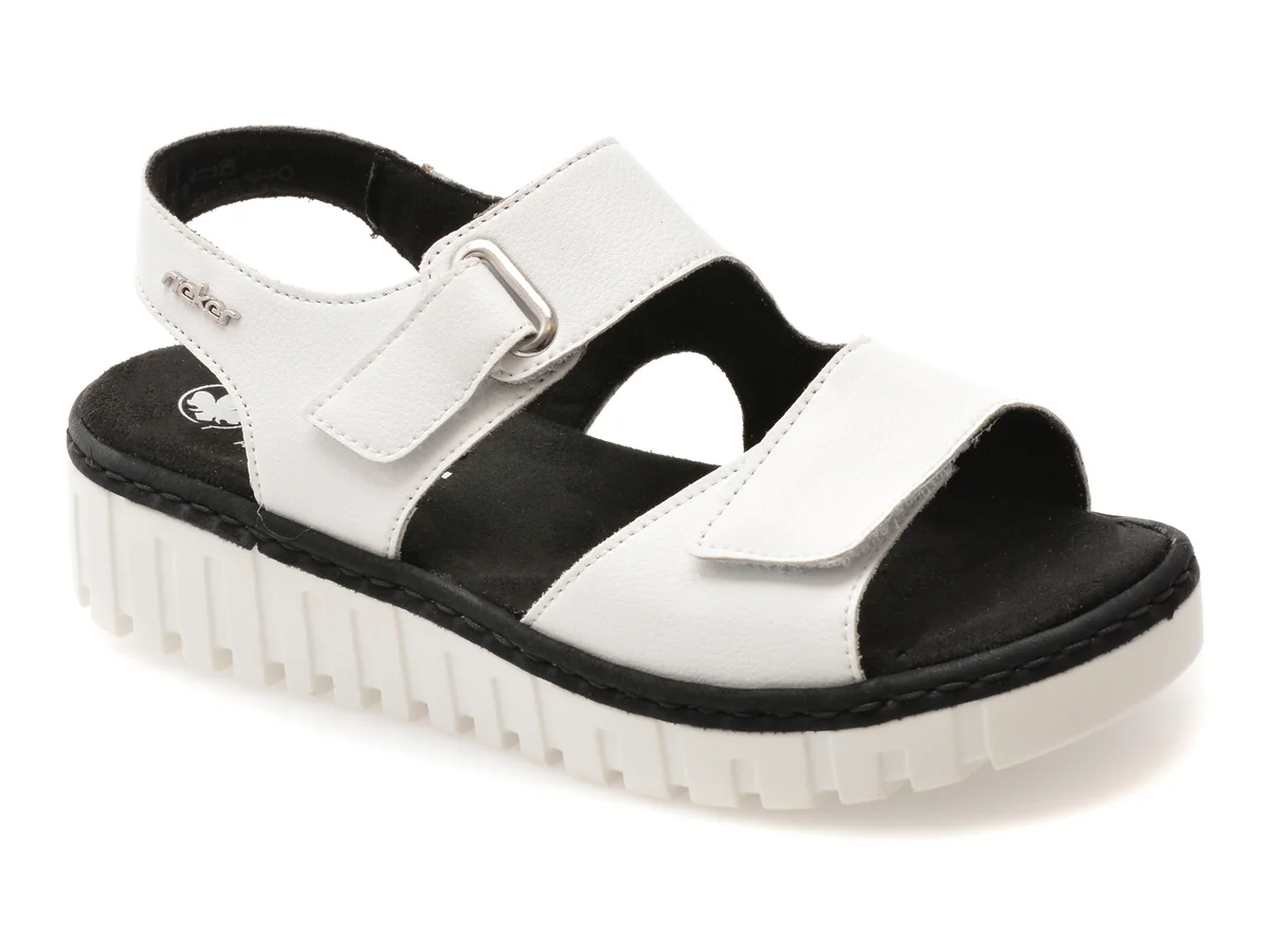 Sandale Rieker Albe, V1382, Din Piele Ecologica