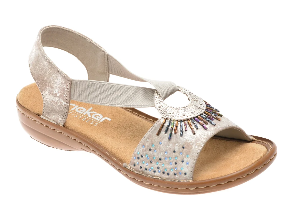 Sandale Rieker Argintii, 60880, Din Piele Ecologică
