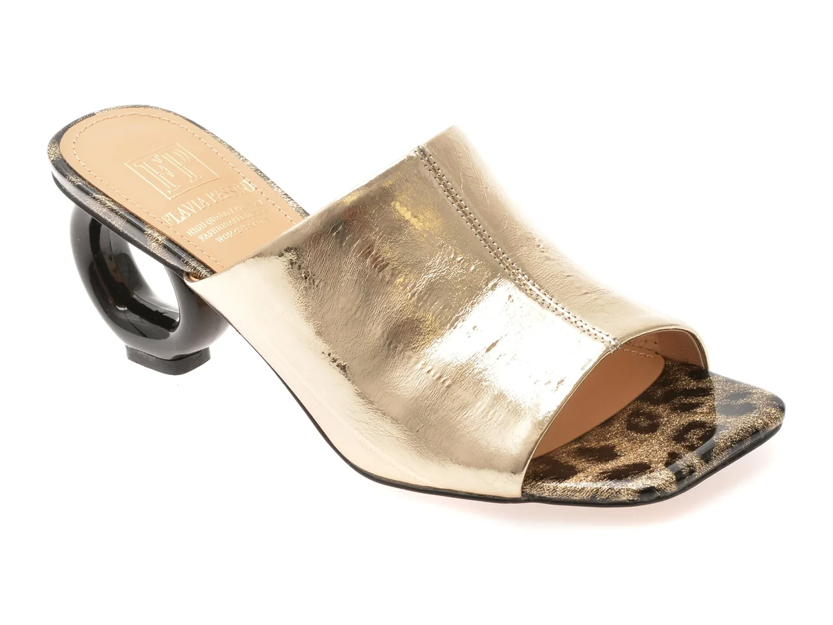 Papuci Flavia Passini Aurii, M1289, Din Piele Naturala