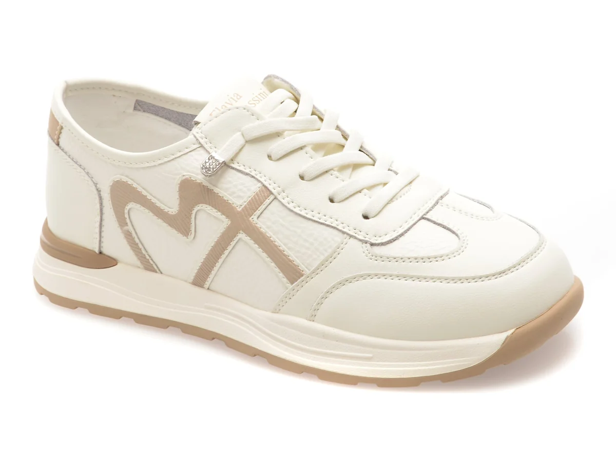 Pantofi Sport Flavia Passini Albi, 6523, Din Piele Naturală
