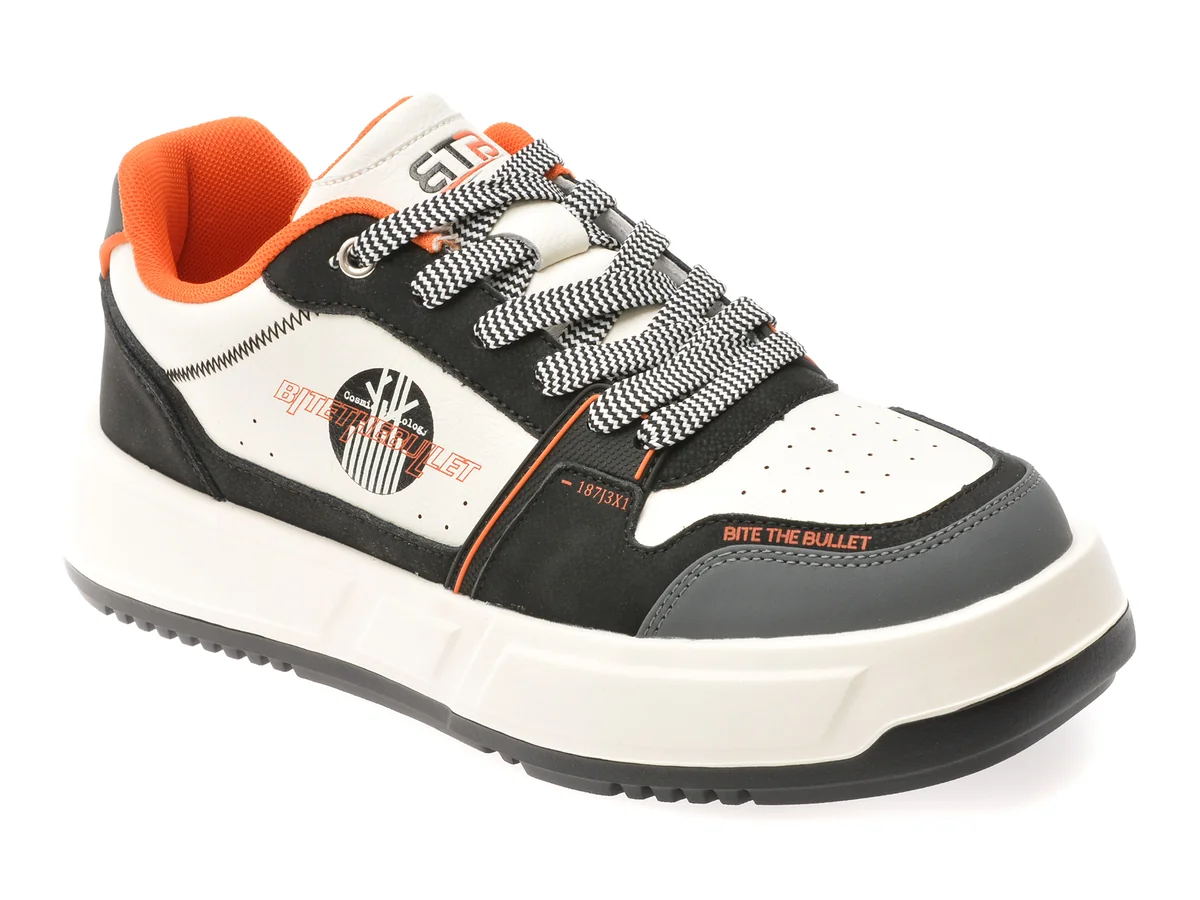 Pantofi Sport Bite The Bullet Alb-Negru, 251209, Din Piele Naturala