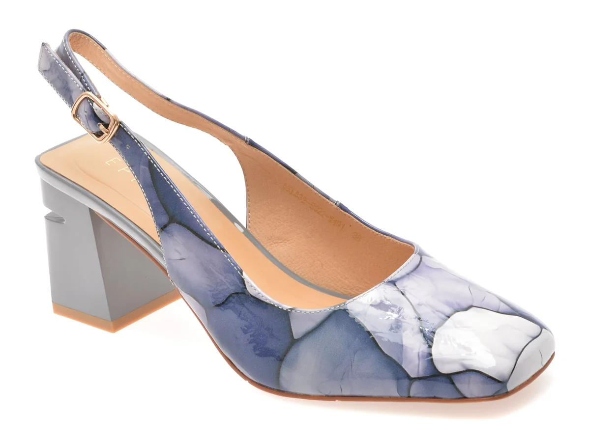Pantofi Eleganți Epica Albastri, 5KL632, Din Piele Naturală Lăcuită