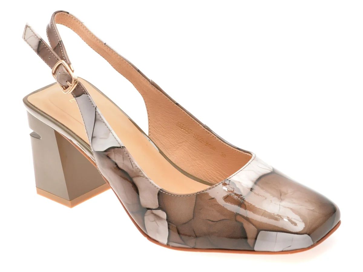 Pantofi Eleganți Epica Gri, 5KL632, Din Piele Naturală Lăcuită