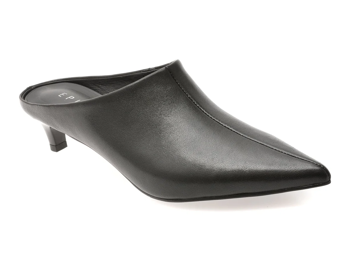 Papuci Epica Negri 5S56 Din Piele Naturală