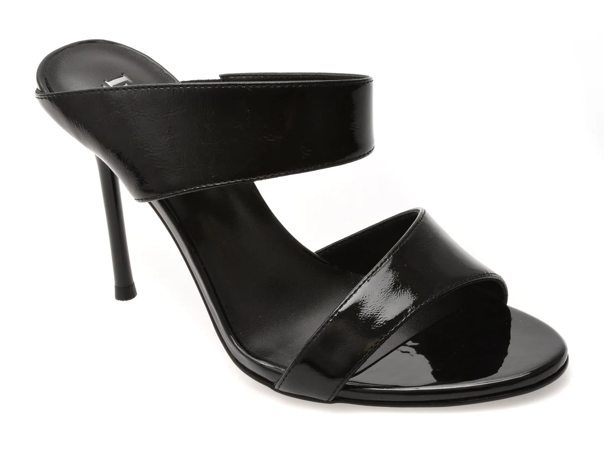 Papuci Image Negri, E364001, Din Piele Naturala Lacuita