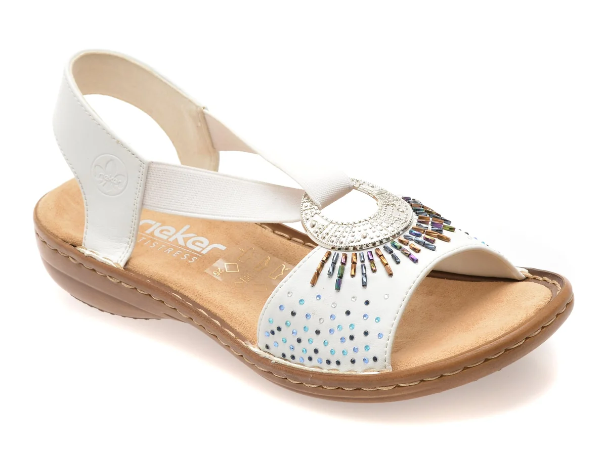 Sandale Rieker Albe, 60880, Din Piele Ecologică