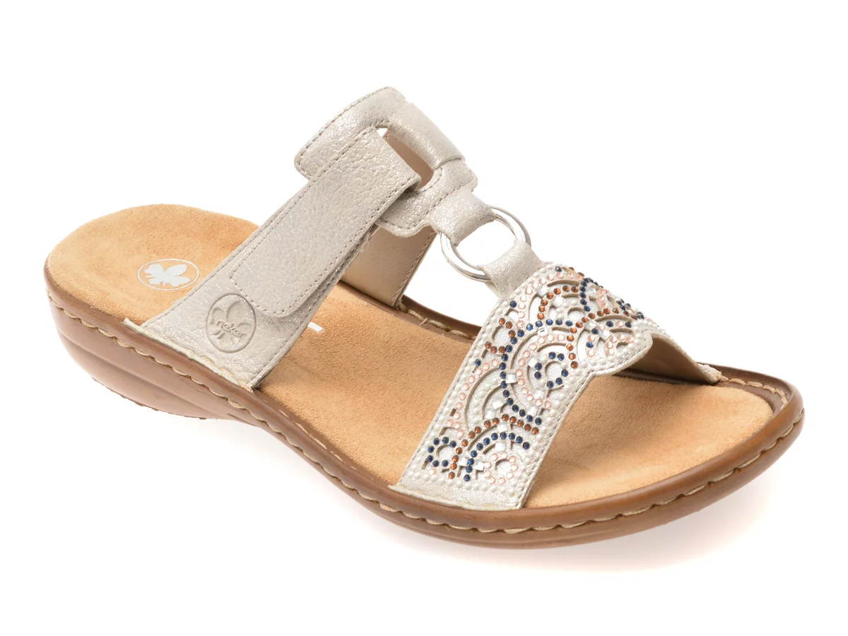 Papuci Rieker Argintii 608K2 Din Piele Ecologica