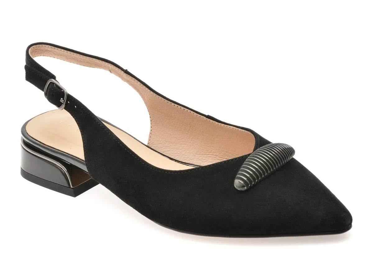 Pantofi Eleganți Epica Negri, 5K344, Din Piele Întoarsă