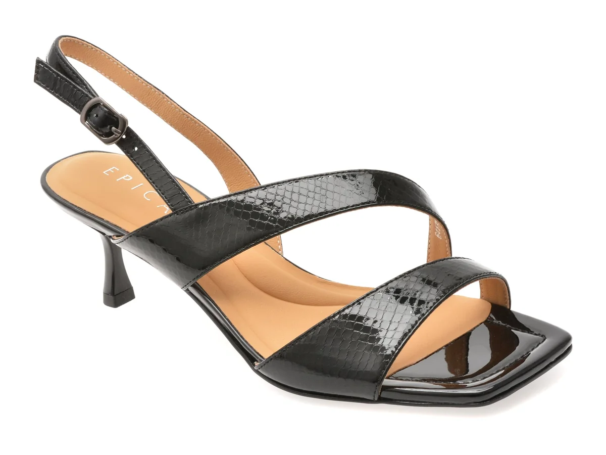 Sandale Elegante Epica Negre, E417560, Din Piele Naturală Lăcuită