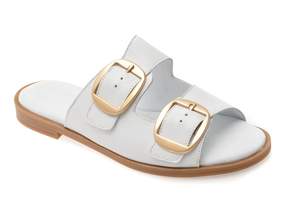 Papuci Flavia Passini Albi, 251445, Din Piele Naturala