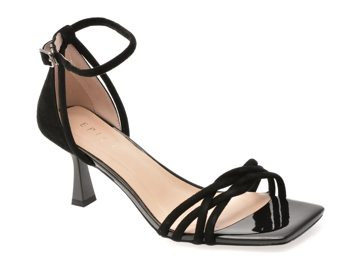 Sandale Elegante Epica Negre, 5KL740, Din Piele Întoarsă