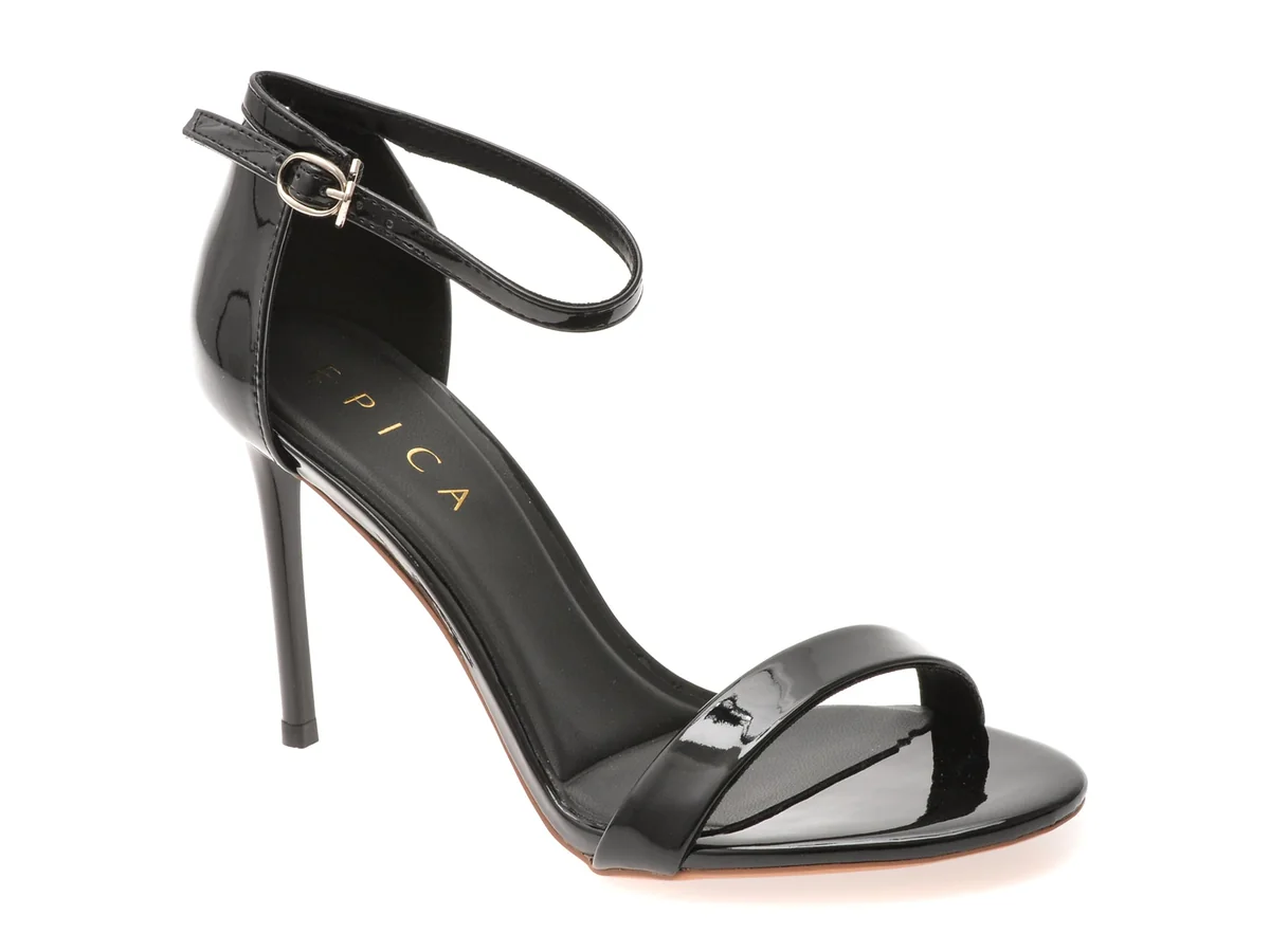 Sandale Elegante Epica Negre 551 Din Piele Ecologică Lăcuită