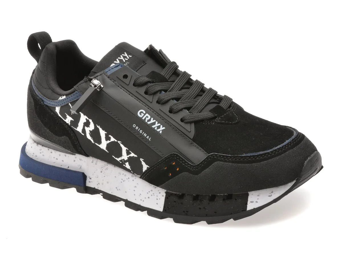 Pantofi Sport Gryxx Negri, 6013, Din Material Textil Și Piele Naturală