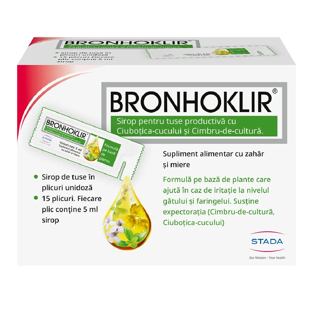 Sirop pentru tuse productiva Bronhoklir, 15 plicuri, Stada