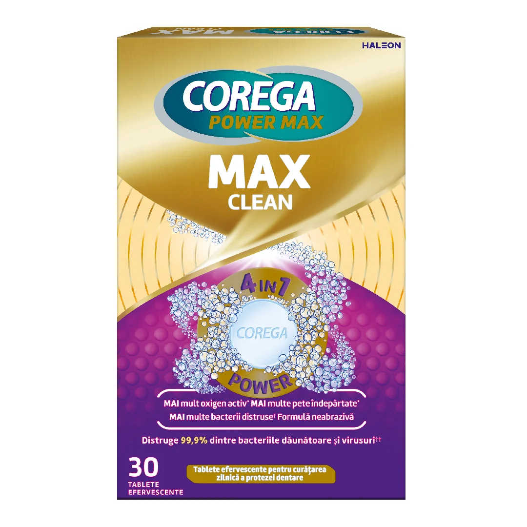 Tablete efervescente Corega Max Clean, 30 tablete, Haleon
