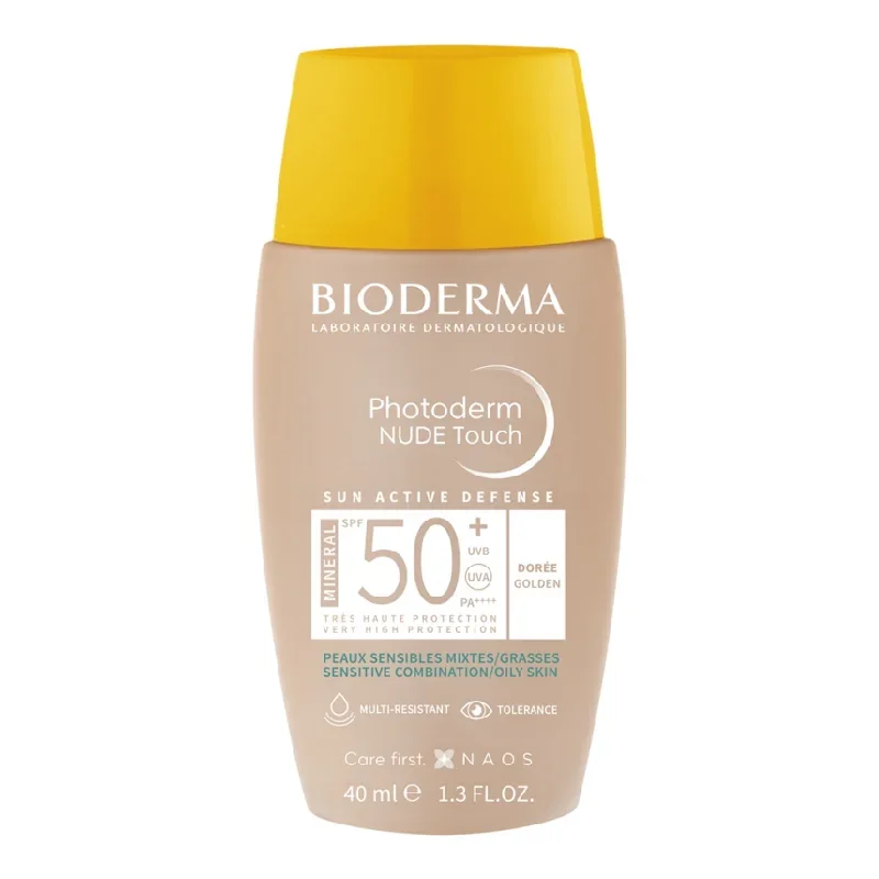 Fluid cu protectie solara SPF 50+ Mineral Photoderm Nude Touch, Auriu, 40 ml, Bioderma