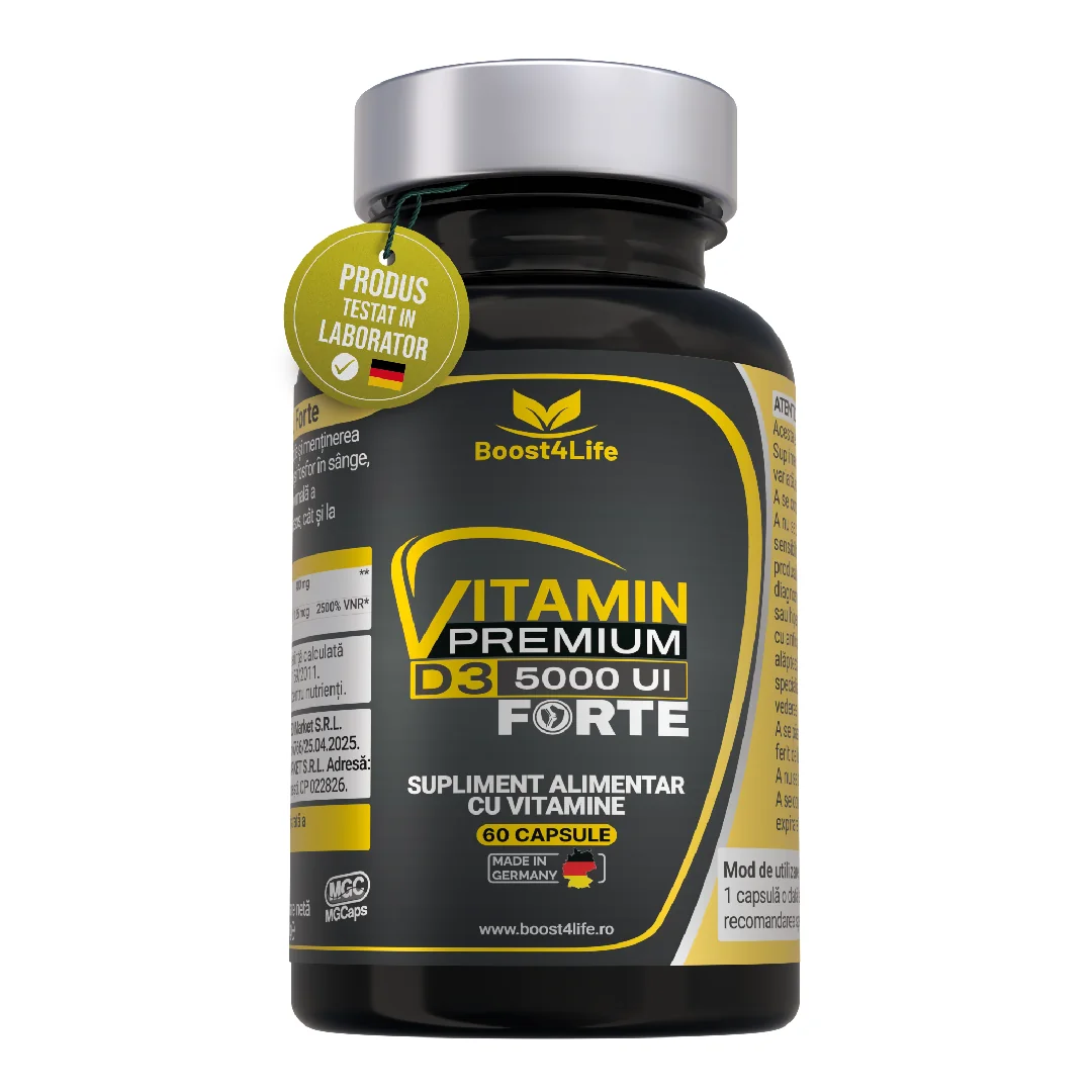 Vitamina D3 Premium Forte 5000 UI, MGCaps®, 60 capsule vegetale, Boost4Life