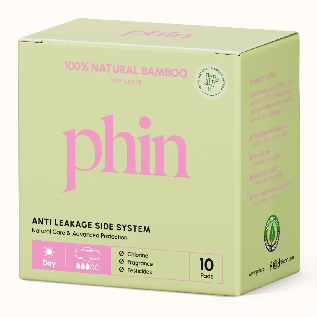 Absorbante de zi din fibre de Bambus Natural, 10 bucati, Phin