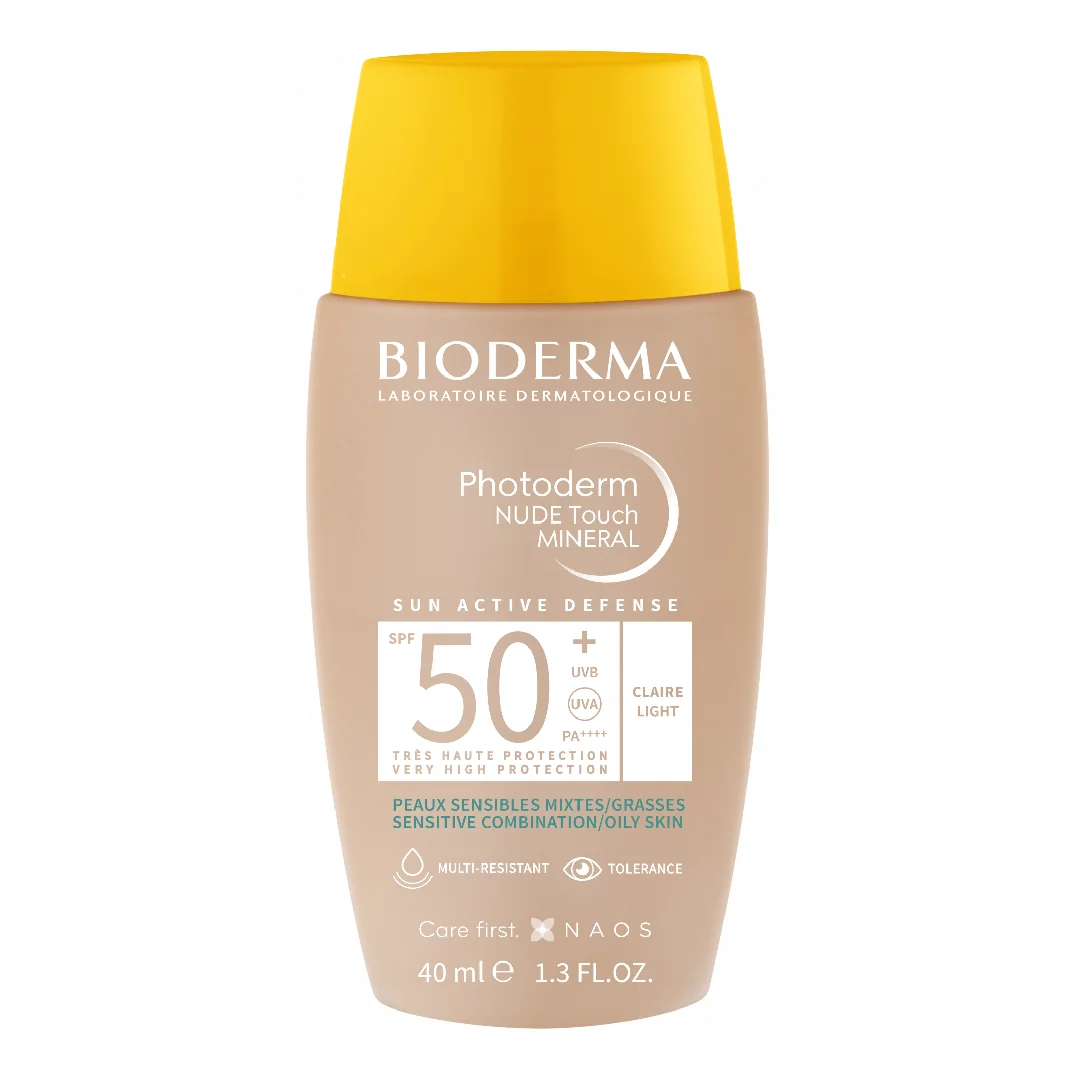 Fluid cu protectie solara SPF 50+ Mineral Photoderm Nude Touch, Deschis, 40 ml, Bioderma