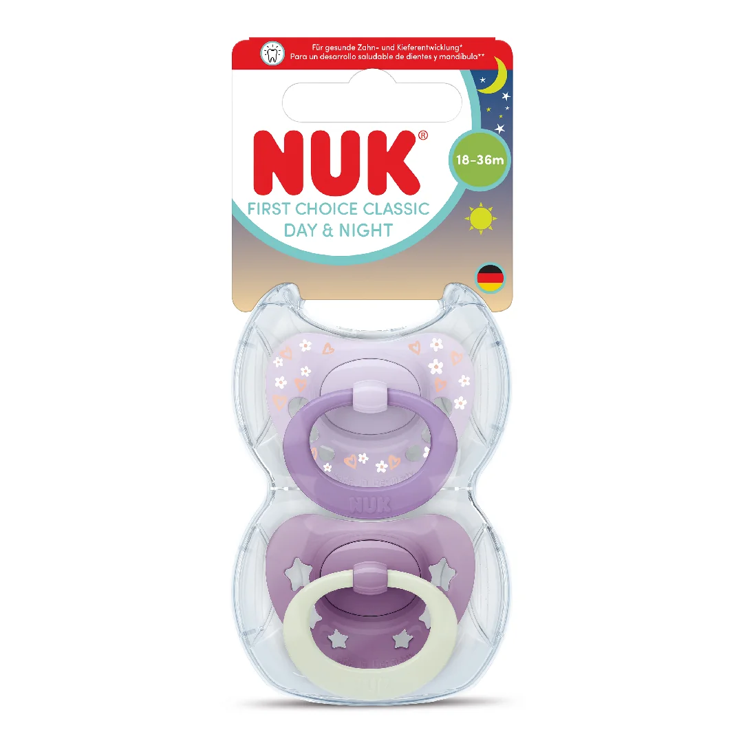 Suzeta silicon Day&Night First Choice, roz, 18-36 luni, 2 bucati, Nuk