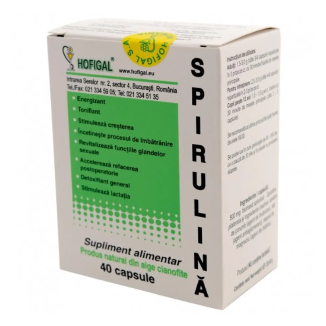 Spirulina 500mg, 40 Comprimate, Hofigal