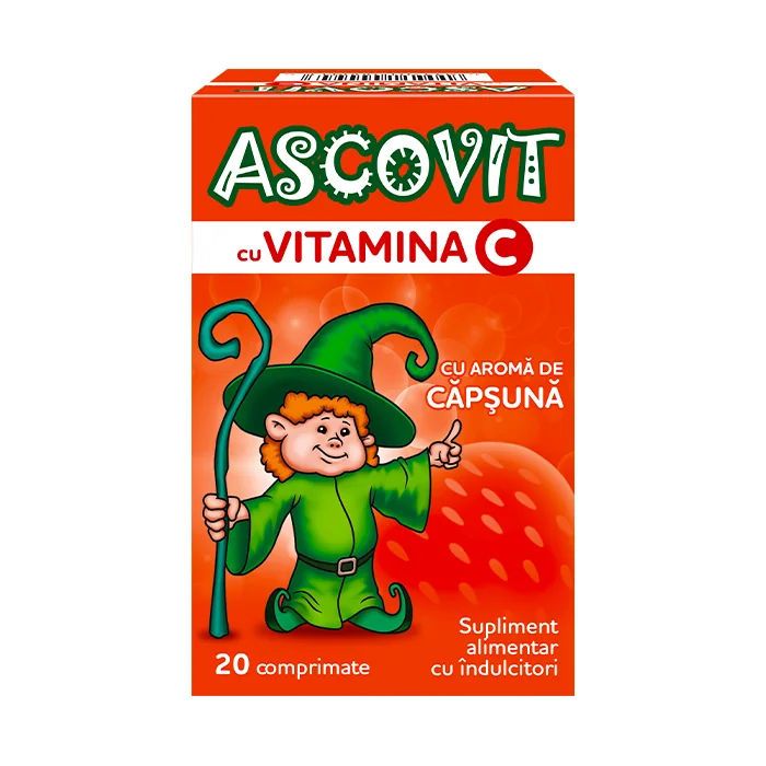 Ascovit Cu Vitamina C, Aroma De Căpșuni, 20 Comprimate, Perrigo