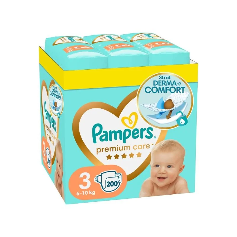 Scutece Premium Care Marimea 3 (6-10 Kg) 200 Bucati Pampers