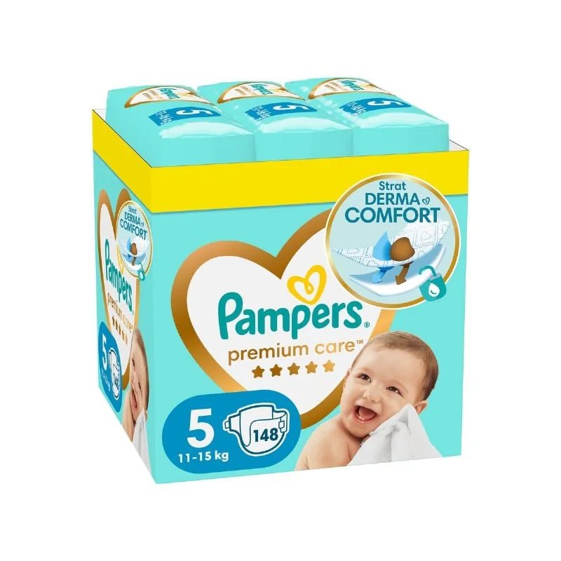 Scutece Premium Care, Marimea 5, 11-16 Kg, 148 Bucati, Pampers