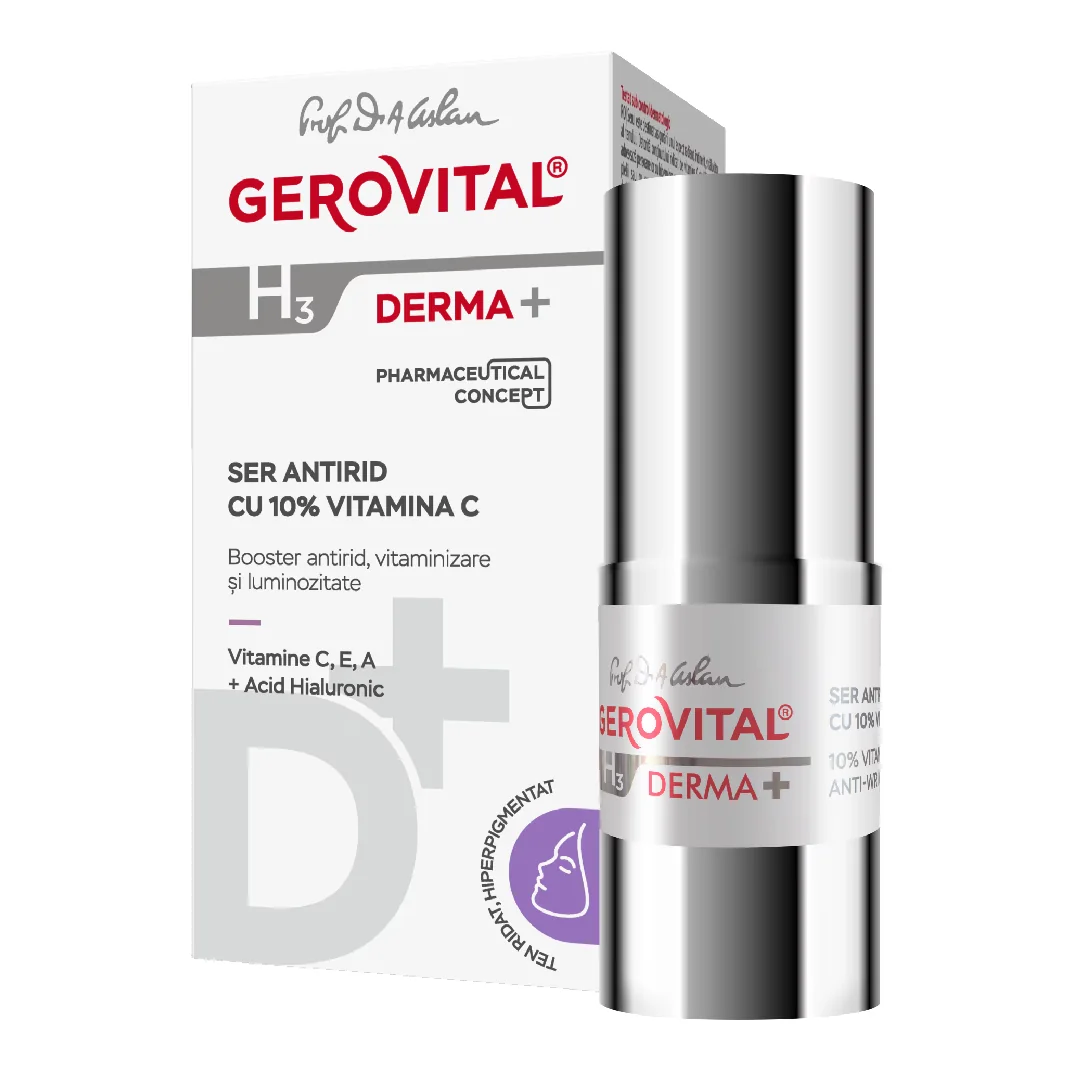 Ser Antirid Cu 10% Vitamina C H3 Derma+, 15 Ml, Gerovital