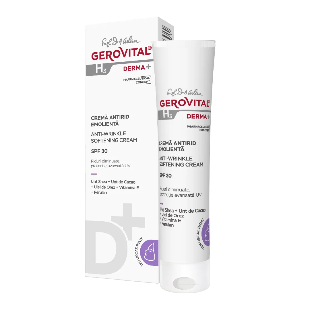 Crema Antirid Emolienta Spf30 H3 Derma+, 30 Ml, Gerovital