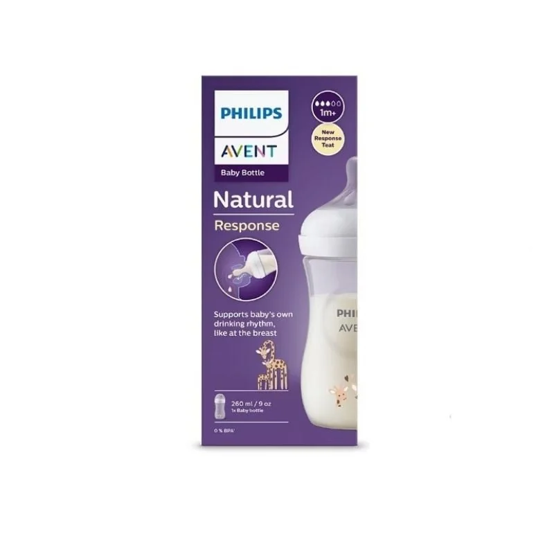 Biberon Natural Response, 1 Lună +, 260 Ml, Girafe, Philips Avent