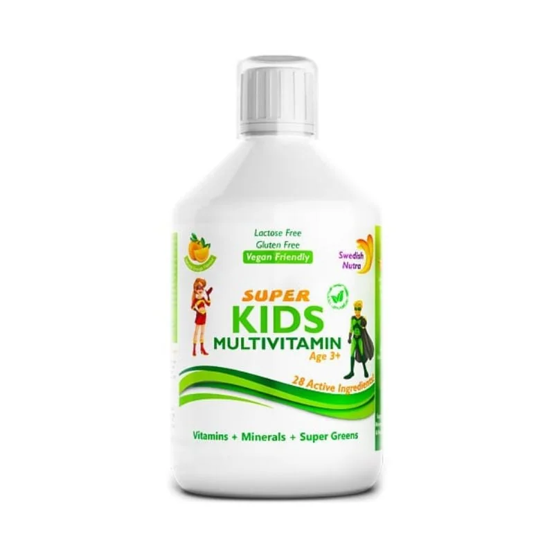 Multivitamine Lichide Pentru Copii Super Kids Cu 28 Ingrediente, 500 Ml, Swedish Nutra
