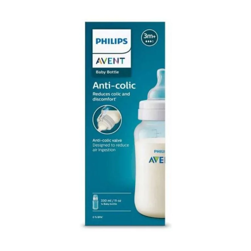 Biberon Anti-Colici, Tetina Debit Lent, 3 Luni+, SCY106/01, 330 Ml, Philips Avent
