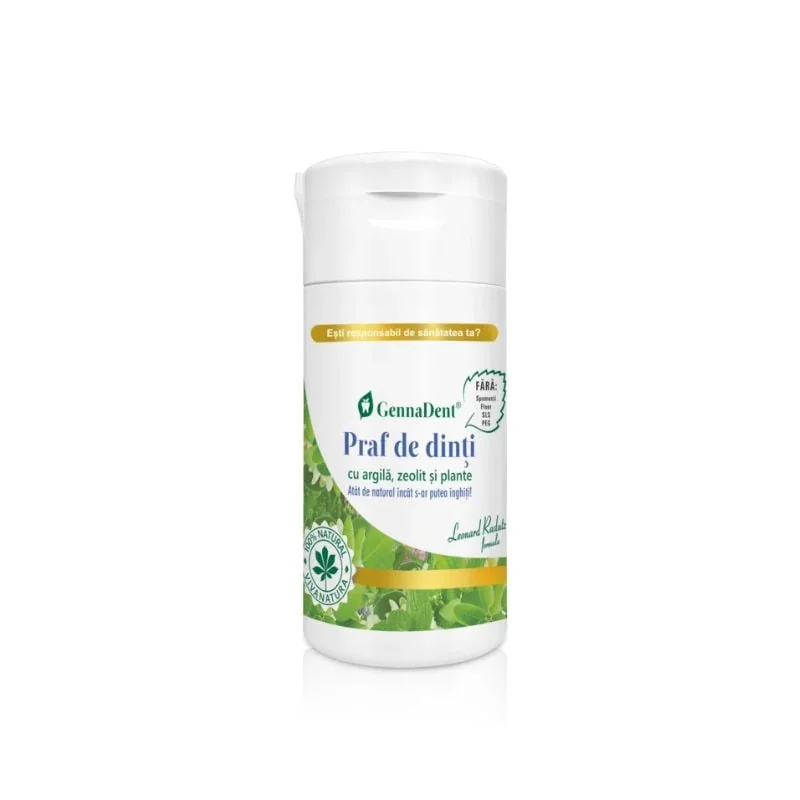 Praf De Dinti 100% Natural Cu Argila, Plante Și Zeolit Gennadent, 75 G, VivaNatura