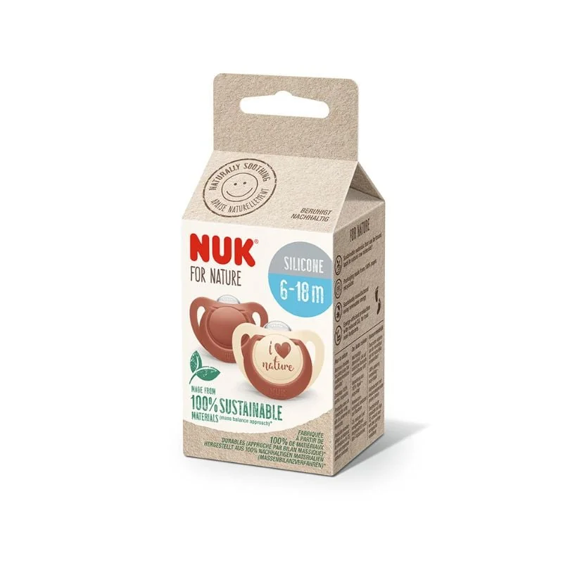 Suzeta Din Silicon Nature, Rosu, M2, 6-18 Luni, 2 Bucati, NUK