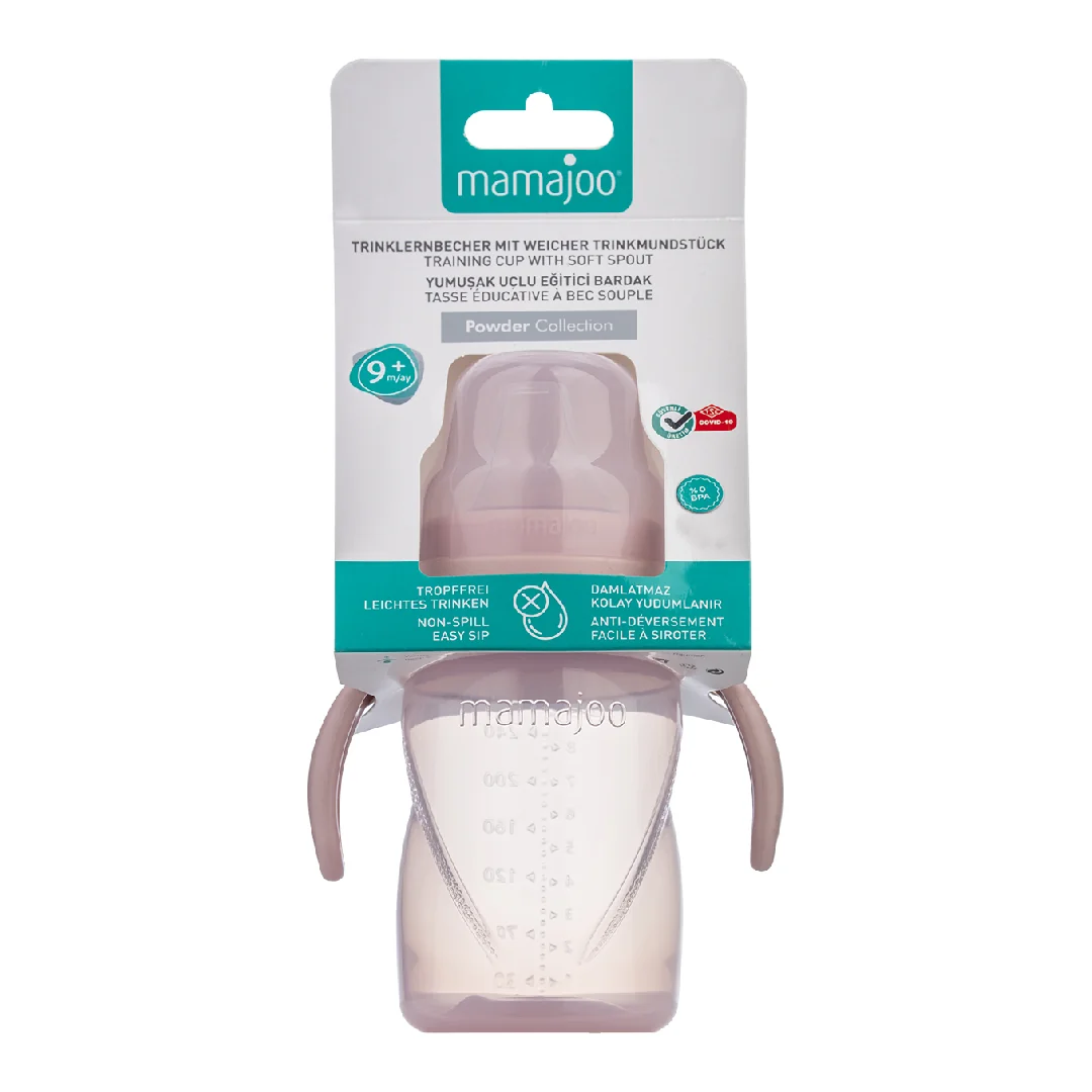 Cana De Invatare Anti-Spargere/Varsare Cu Maner Roz Pudrat, 9M+, 270 Ml, Mamajoo