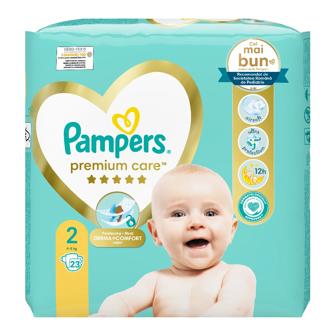 Scutece Premium Care Marimea 2, 4-8 Kg, 23 Bucati, Pampers