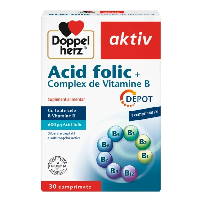 Acid Folic + Complex De Vitamina B, 30 Comprimate, Doppelherz