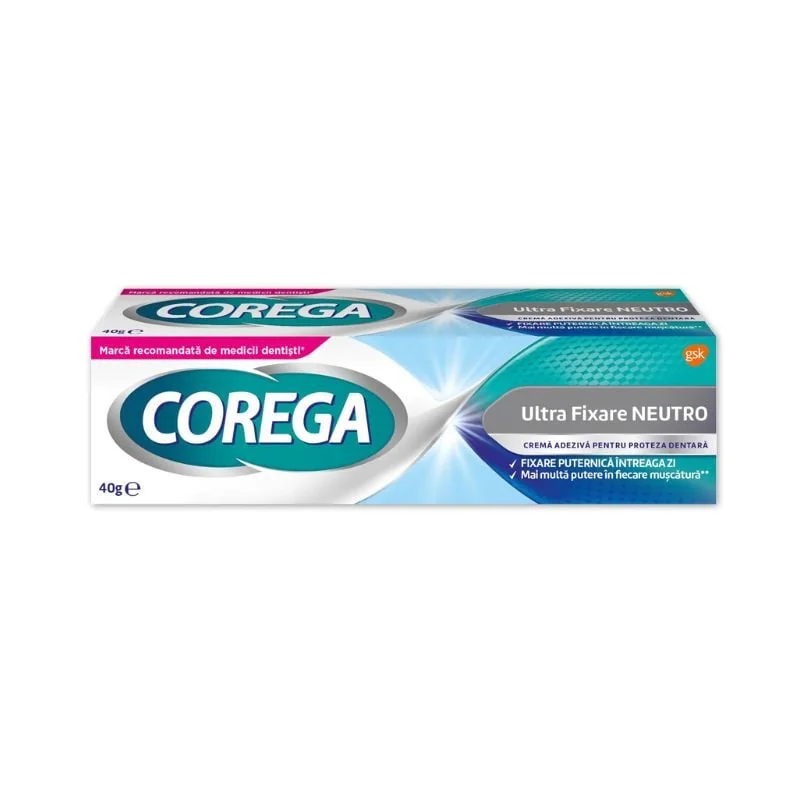 Corega Ultra Fixare Neutro Crema Adezivă Pentru Proteza Dentară, 40 G