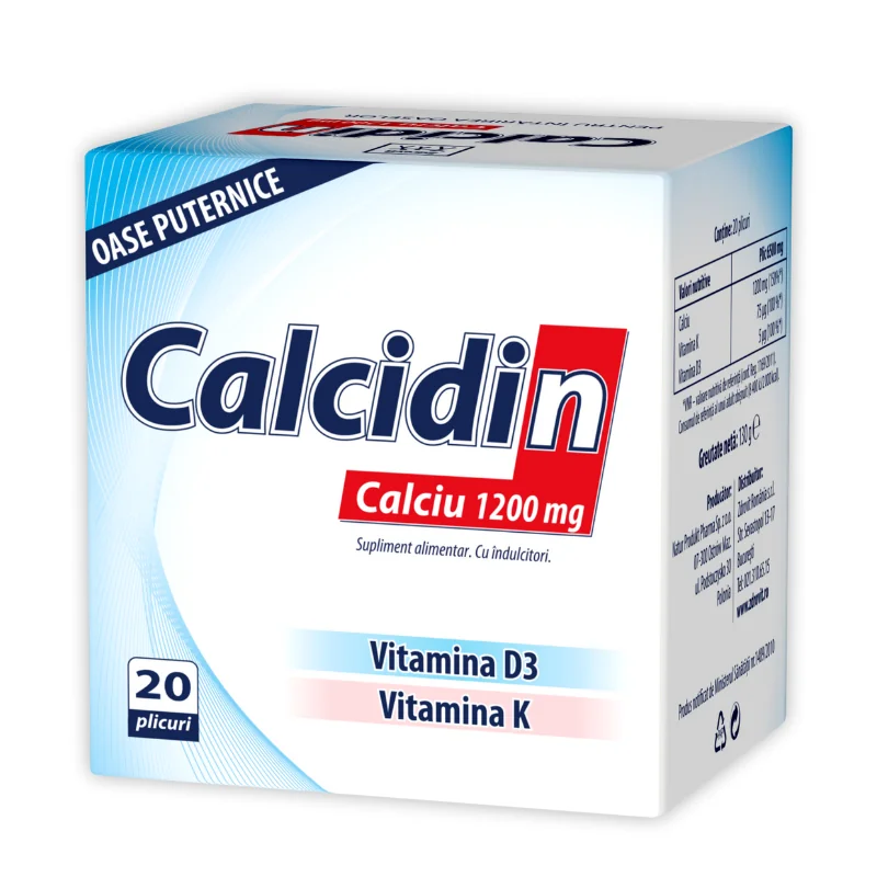 Calcidin, Calciu, 1200 Mg, 20 Plicuri, ZDROVIT