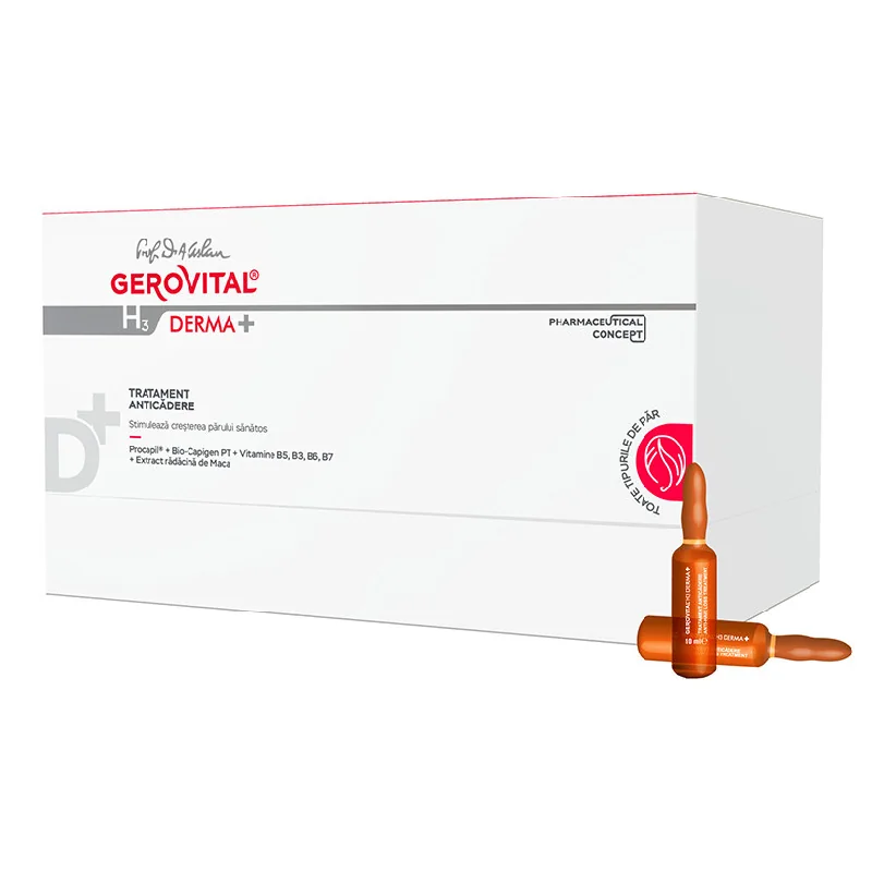 Tratament Anticadere Par H3 Derma+, 12 Fiole, Gerovital