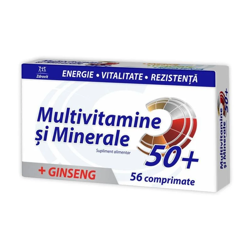 Multivitamine Si Minerale 50+ Cu Ginseng, 56 Comprimate