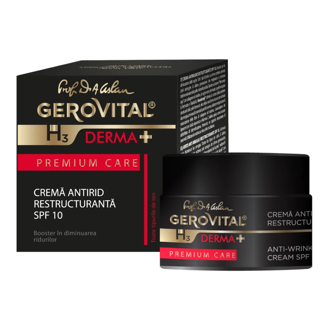 Crema Antirid Restructuranta Spf 10 H3 Derma+ Premium Care, 50 Ml, Gerovital