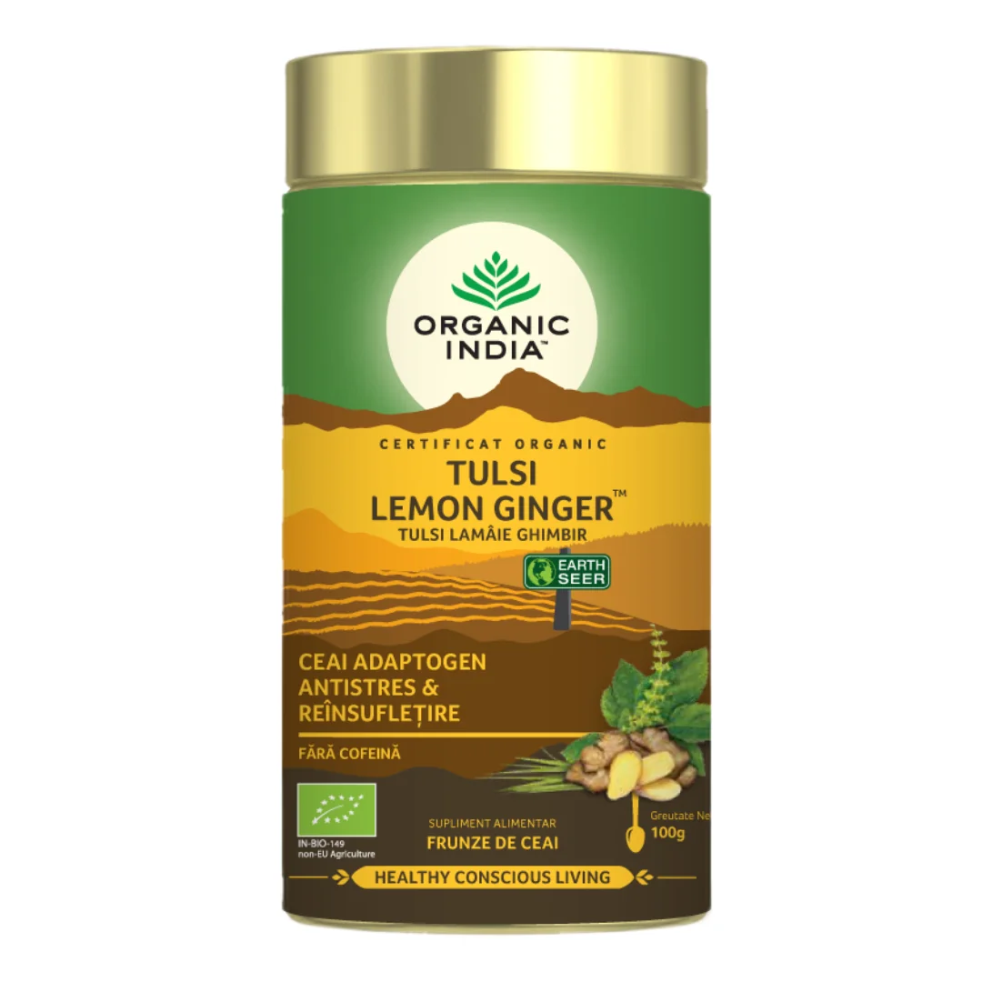 Ceai Bio Tulsi Lamaie Și Ghimbir, 100 G, Organic India